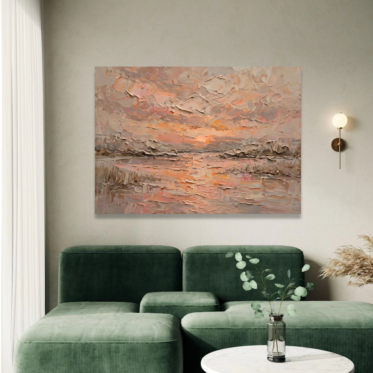 Warm Sunset Sky Canvas Wall Art, Abstract Landscape Painting, Earth Tone Home Decor, Soft Pastel Colors, Contemporary Canvas Print Art