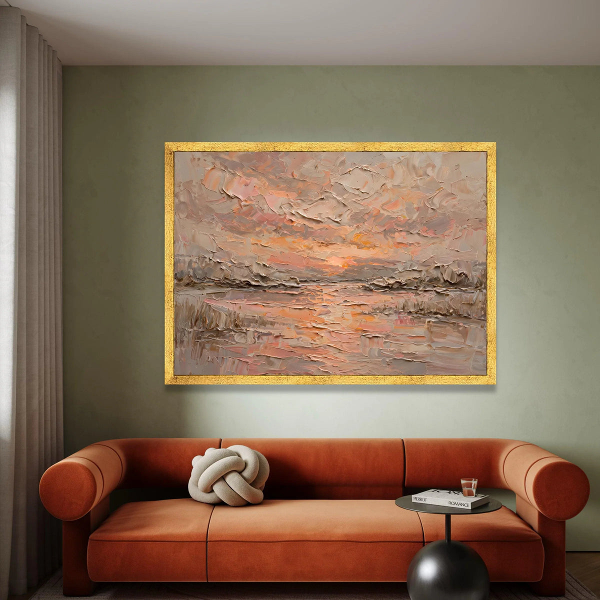 Warm Sunset Sky Canvas Wall Art, Abstract Landscape Painting, Earth Tone Home Decor, Soft Pastel Colors, Contemporary Canvas Print Art