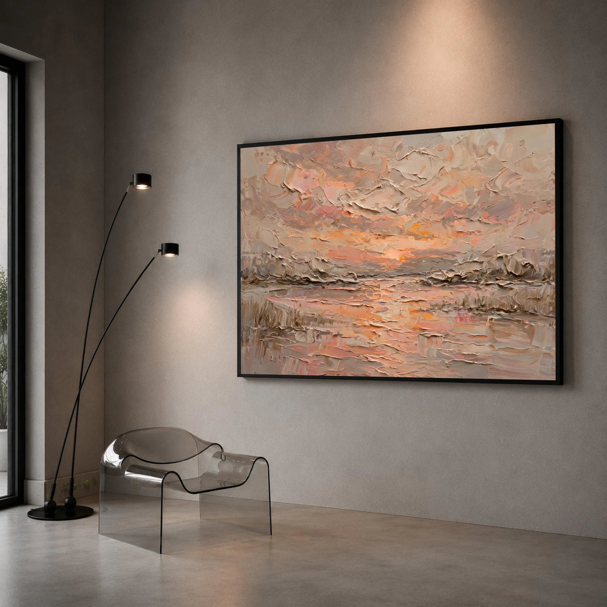 Warm Sunset Sky Canvas Wall Art, Abstract Landscape Painting, Earth Tone Home Decor, Soft Pastel Colors, Contemporary Canvas Print Art