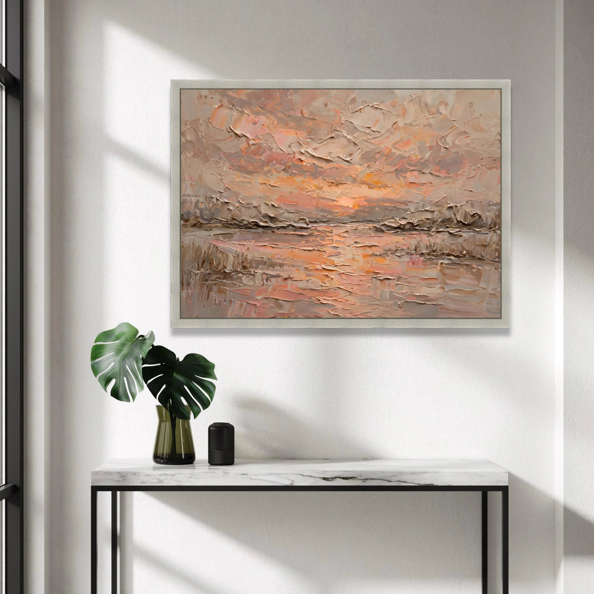 Warm Sunset Sky Canvas Wall Art, Abstract Landscape Painting, Earth Tone Home Decor, Soft Pastel Colors, Contemporary Canvas Print Art