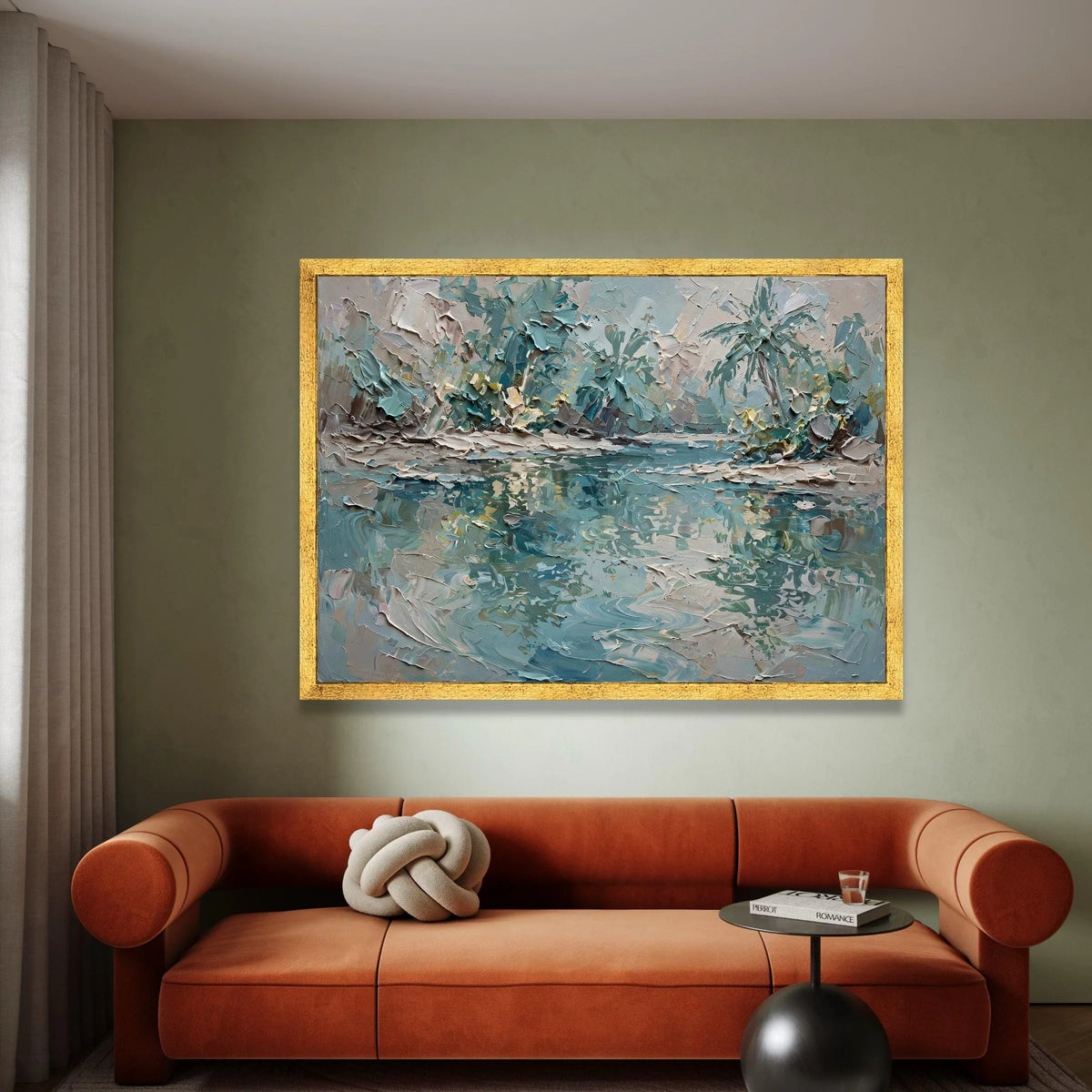 Serene River Landscape Canvas, Blue Green Nature Scene, Abstract Forest Reflection, Calm Water Wall Art, Tranquil Outdoor Canvas Print Art