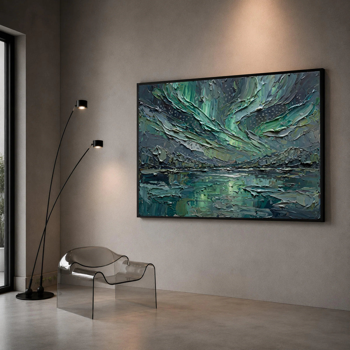 Northern Lights Aurora Canvas, Abstract Night Sky Wall Art, Modern Landscape Canvas, Green Blue Home Decor, Ready to Hang Canvas Print Art