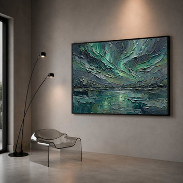 Northern Lights Aurora Canvas, Abstract Night Sky Wall Art, Modern Landscape Canvas, Green Blue Home Decor, Ready to Hang Canvas Print Art