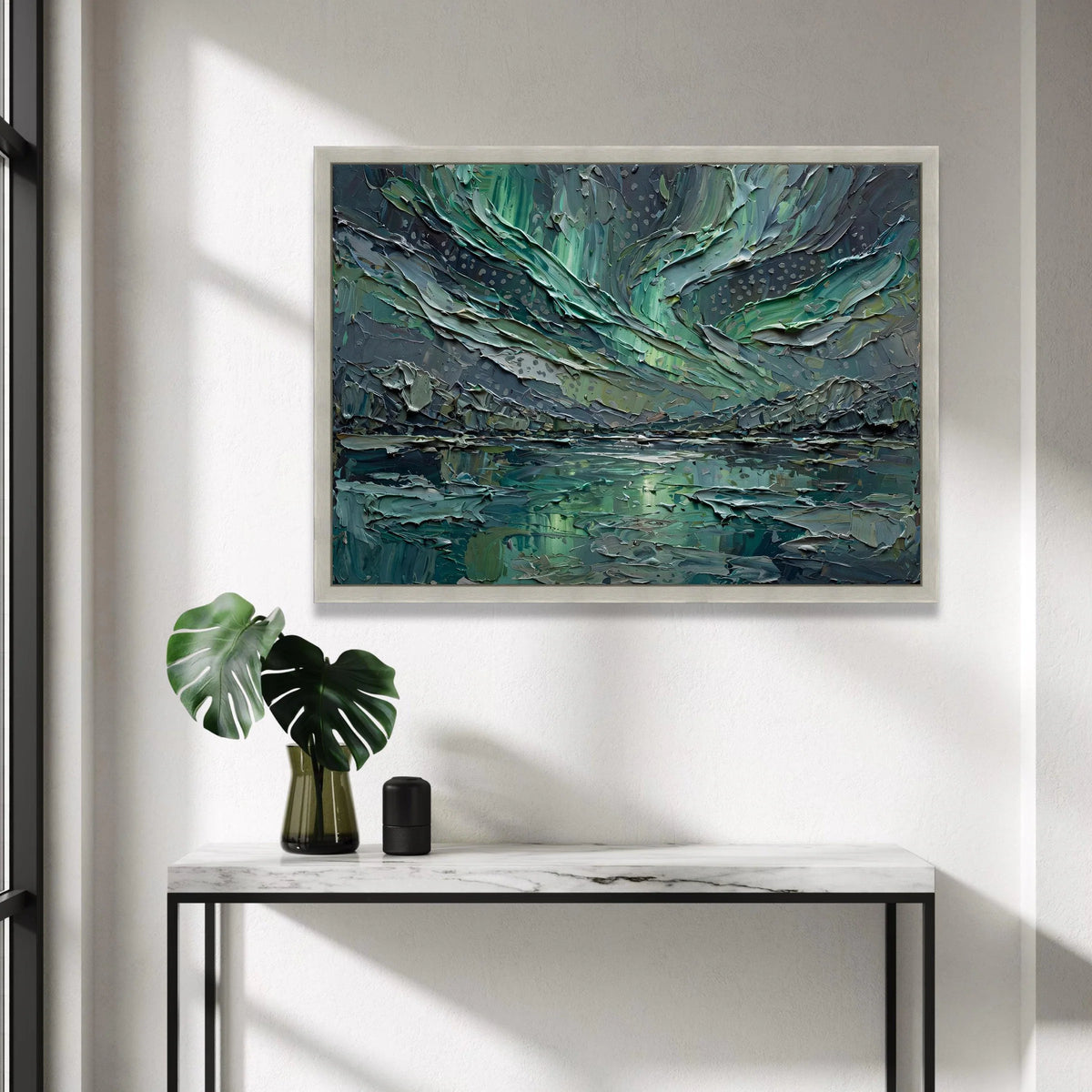 Northern Lights Aurora Canvas, Abstract Night Sky Wall Art, Modern Landscape Canvas, Green Blue Home Decor, Ready to Hang Canvas Print Art