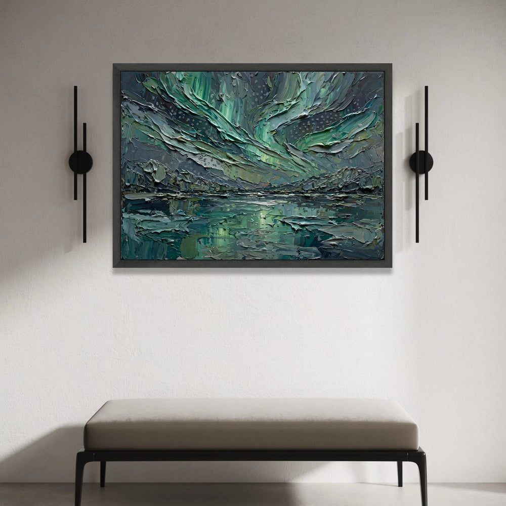Northern Lights Aurora Canvas, Abstract Night Sky Wall Art, Modern Landscape Canvas, Green Blue Home Decor, Ready to Hang Canvas Print Art