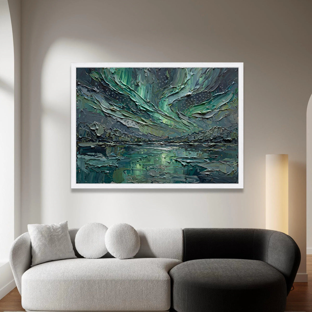 Northern Lights Aurora Canvas, Abstract Night Sky Wall Art, Modern Landscape Canvas, Green Blue Home Decor, Ready to Hang Canvas Print Art