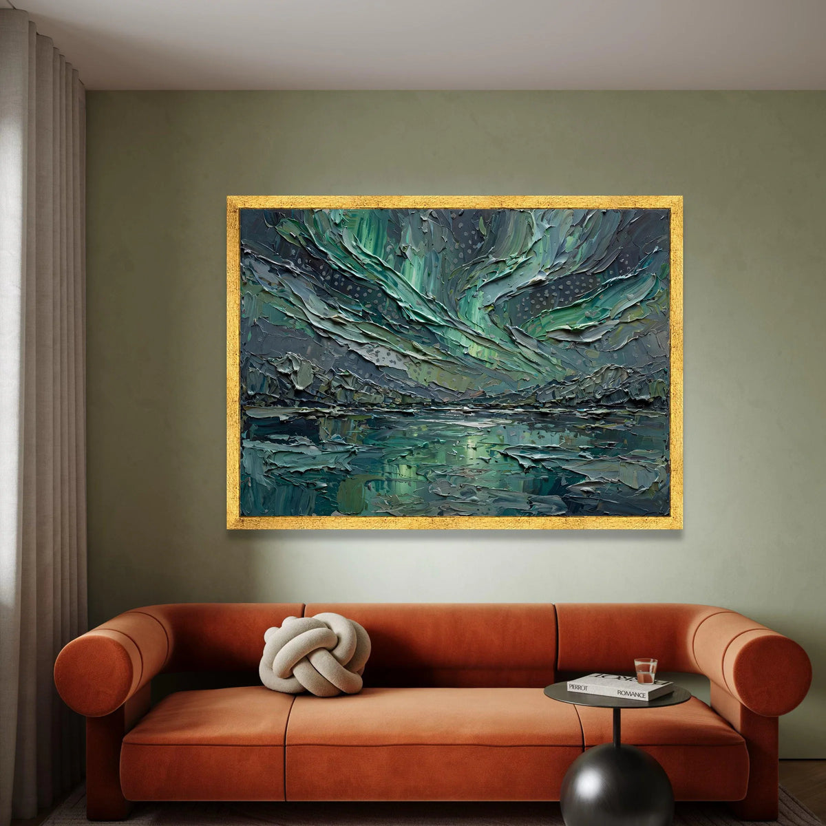 Northern Lights Aurora Canvas, Abstract Night Sky Wall Art, Modern Landscape Canvas, Green Blue Home Decor, Ready to Hang Canvas Print Art
