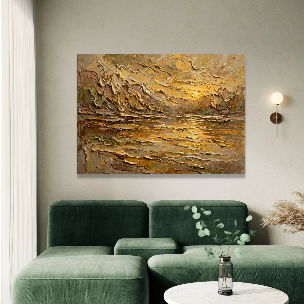 Golden Sunset Landscape Canvas Wall Art, Abstract Nature Scene, Warm Earth Tone Painting, Contemporary Home Decor, Ready to Canvas Print Art