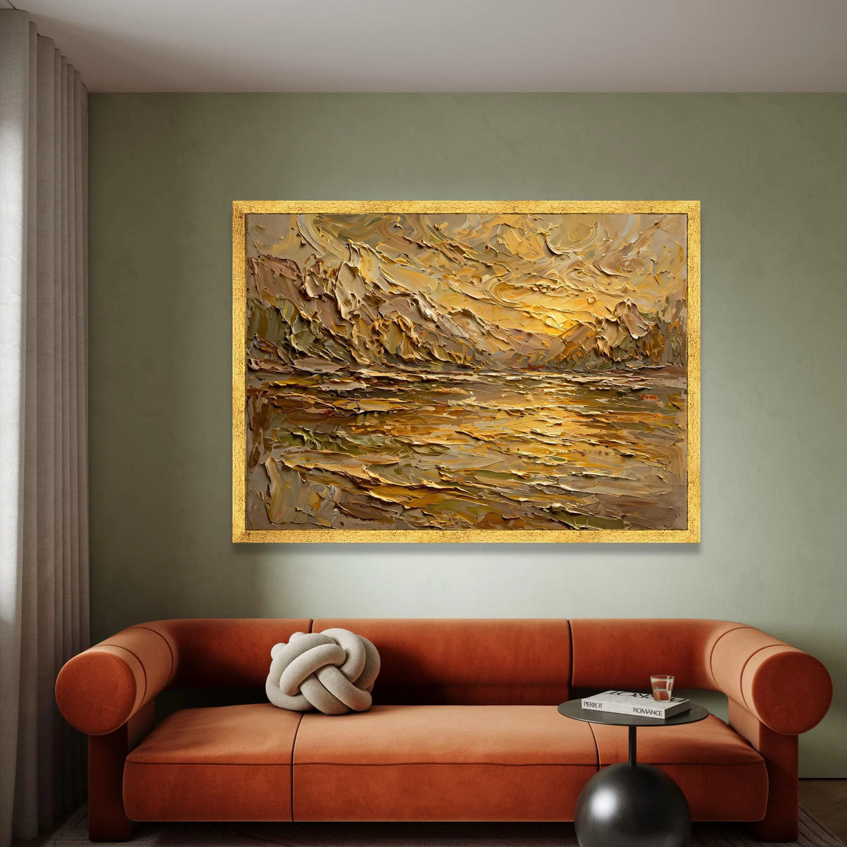 Golden Sunset Landscape Canvas Wall Art, Abstract Nature Scene, Warm Earth Tone Painting, Contemporary Home Decor, Ready to Canvas Print Art