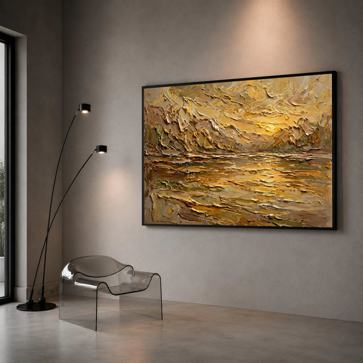 Golden Sunset Landscape Canvas Wall Art, Abstract Nature Scene, Warm Earth Tone Painting, Contemporary Home Decor, Ready to Canvas Print Art