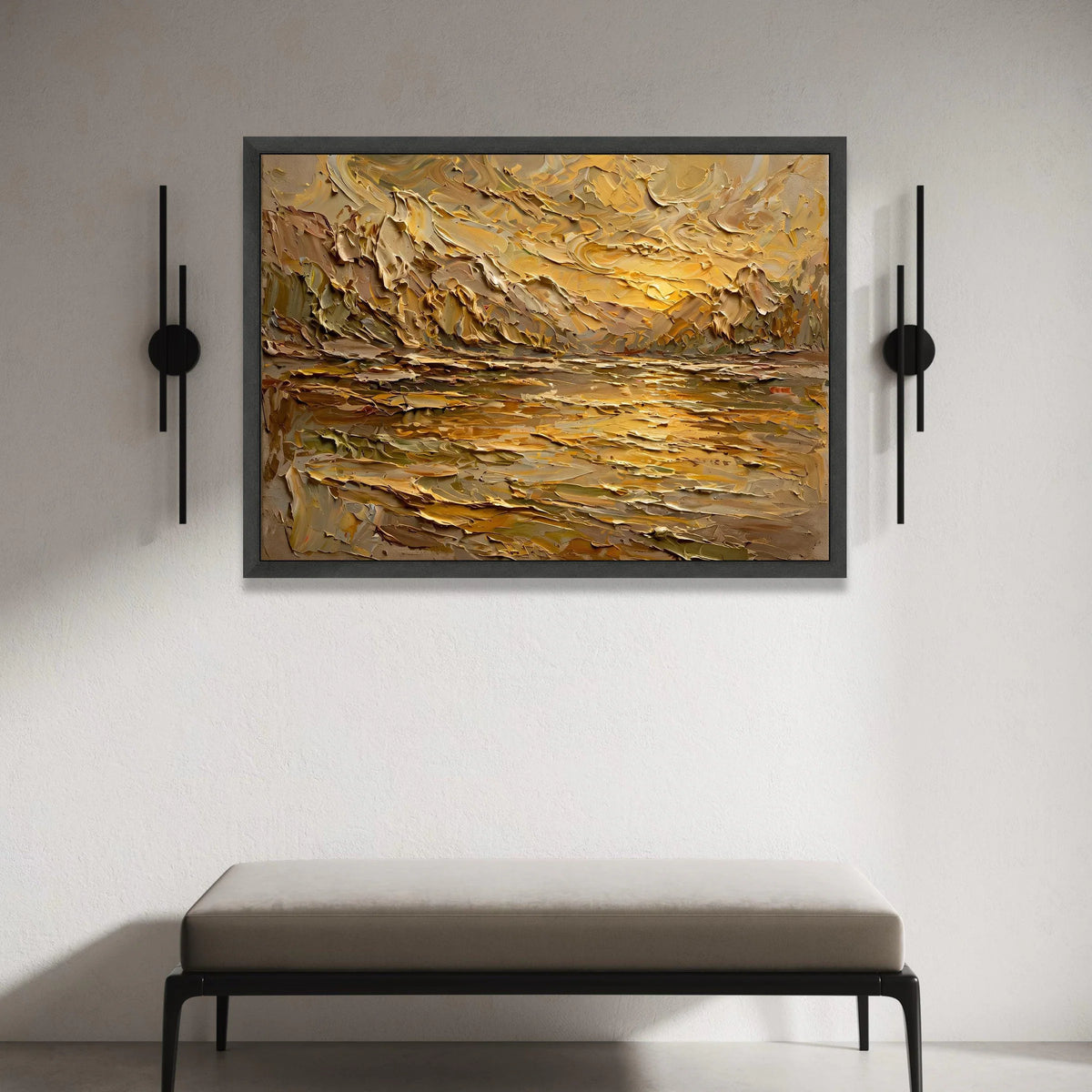 Golden Sunset Landscape Canvas Wall Art, Abstract Nature Scene, Warm Earth Tone Painting, Contemporary Home Decor, Ready to Canvas Print Art