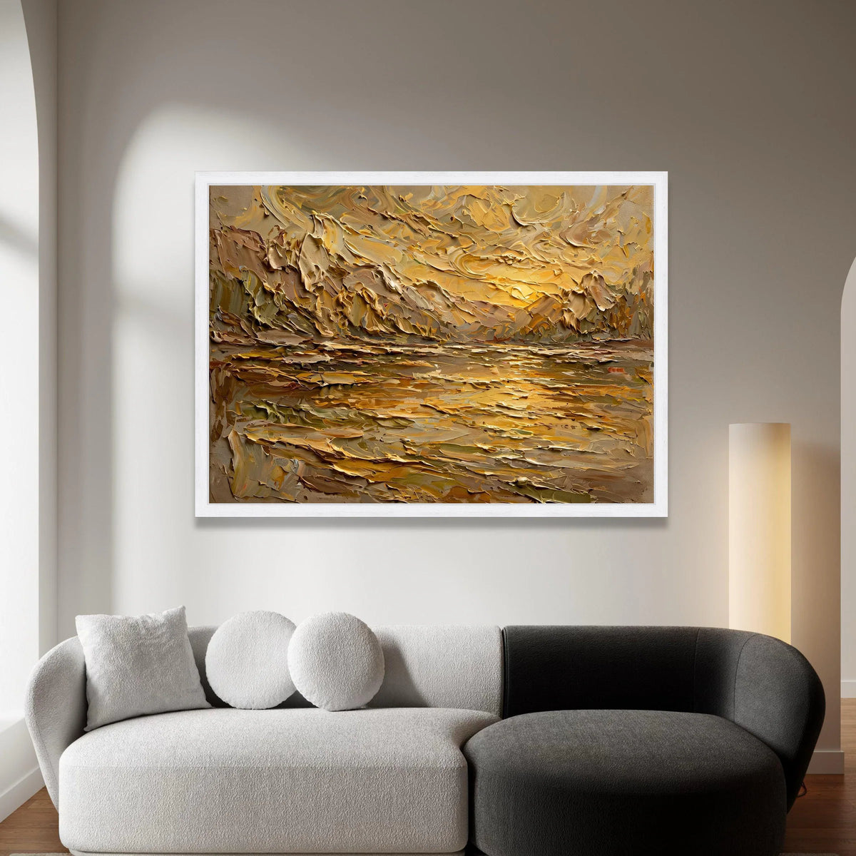 Golden Sunset Landscape Canvas Wall Art, Abstract Nature Scene, Warm Earth Tone Painting, Contemporary Home Decor, Ready to Canvas Print Art