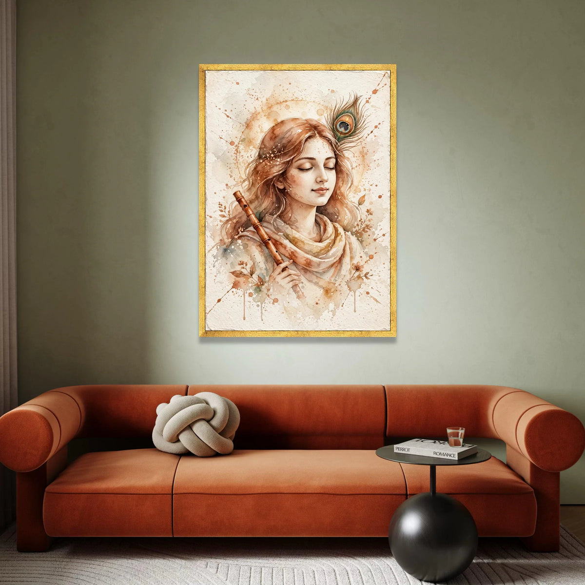 Serene Flute Player Canvas Wall Art, Bohemian Woman Portrait, Soft Earth Tone Decor, Musical Instrument Artwork, Peaceful Canvas Print Art