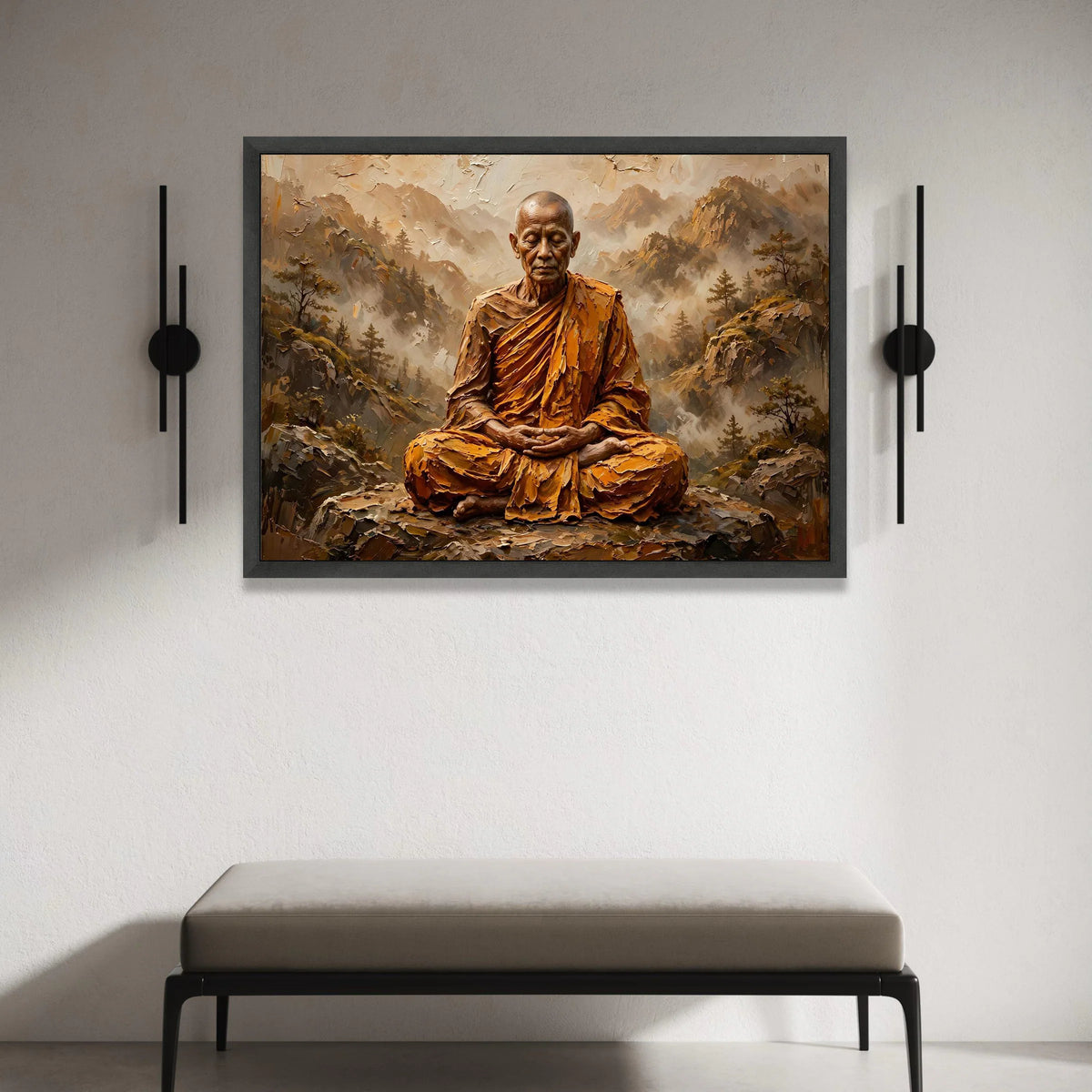 Meditation Monk Canvas Wall Art, Peaceful Spiritual Artwork, Mountain Landscape Painting, Serenity Home Decoration, Canvas Print Art