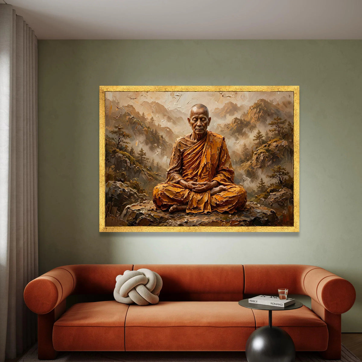 Meditation Monk Canvas Wall Art, Peaceful Spiritual Artwork, Mountain Landscape Painting, Serenity Home Decoration, Canvas Print Art