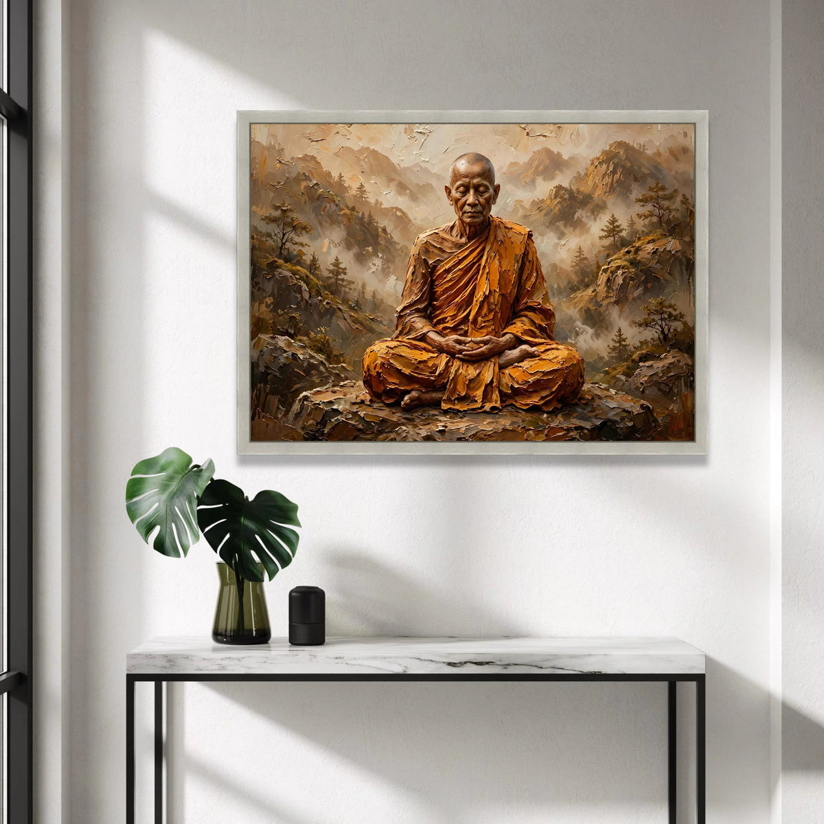 Meditation Monk Canvas Wall Art, Peaceful Spiritual Artwork, Mountain Landscape Painting, Serenity Home Decoration, Canvas Print Art