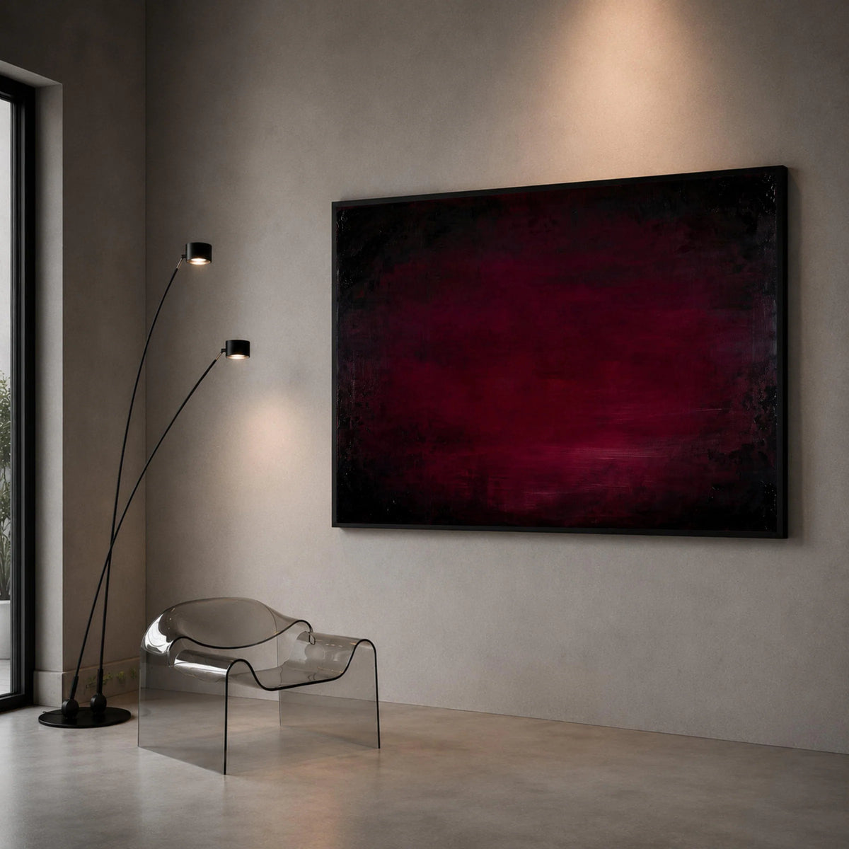 Deep Burgundy Gradient Canvas, Dark Abstract Wall Art, Modern Minimalist Canvas, Home Decoration Artwork, Moody Red Canvas Canvas Print Art
