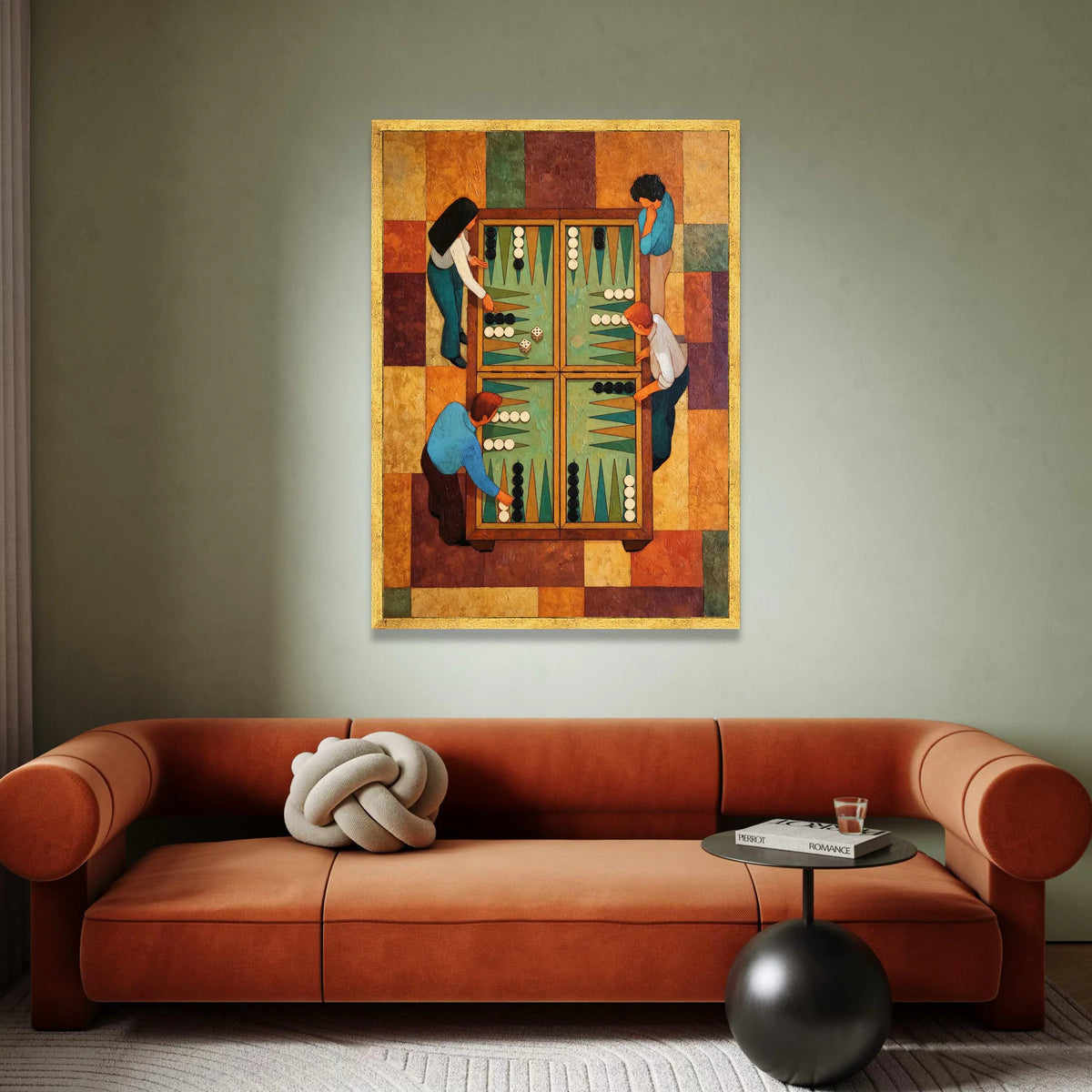 Classic Backgammon Players Canvas Wall Art, Game Night Scene, Colorful Vintage Style, Board Game Illustration, Family Canvas Print Art