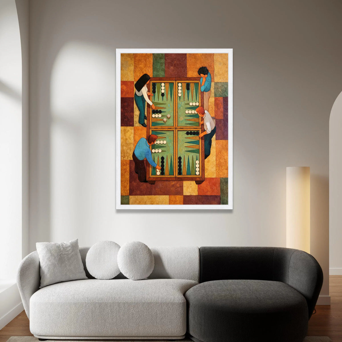 Classic Backgammon Players Canvas Wall Art, Game Night Scene, Colorful Vintage Style, Board Game Illustration, Family Canvas Print Art