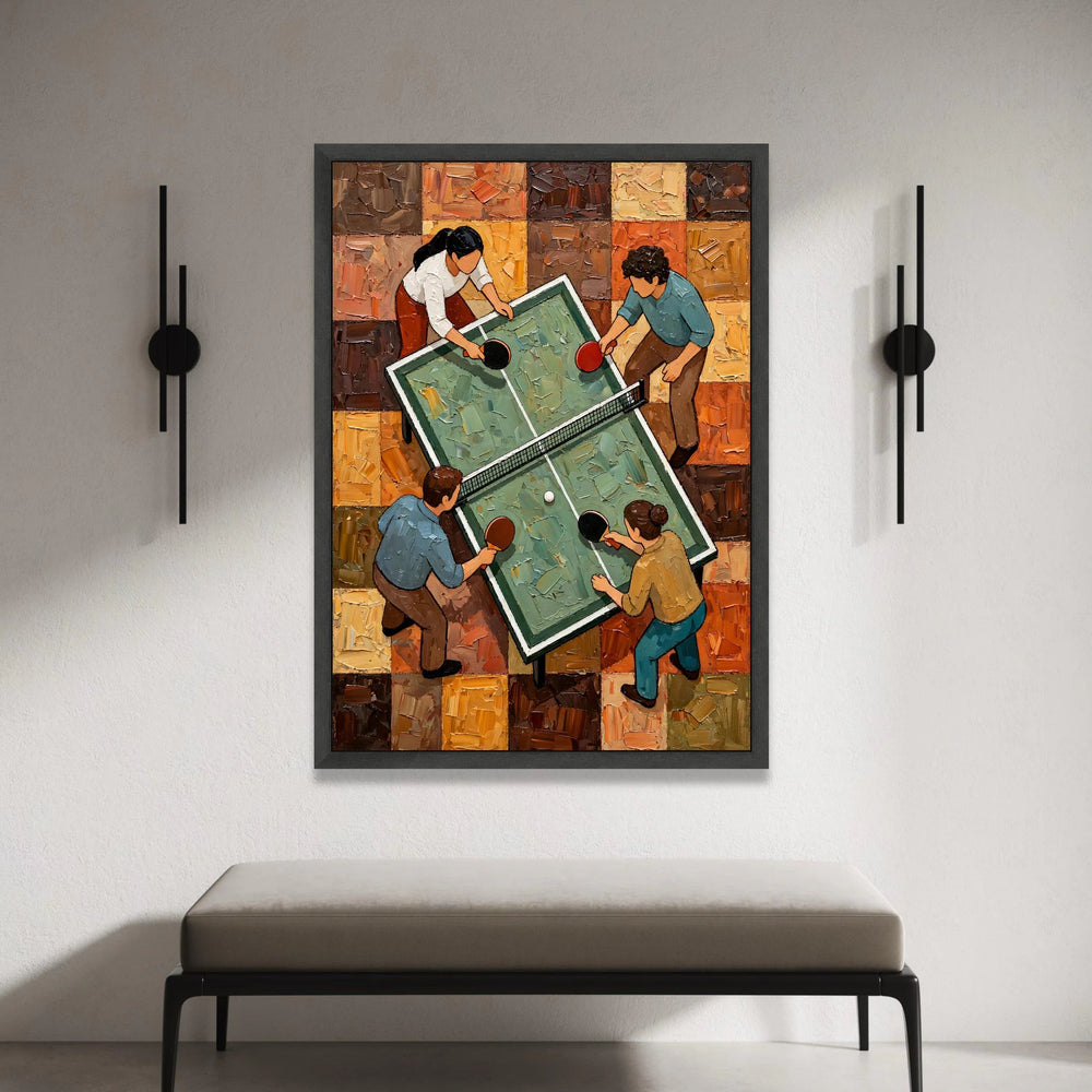 Table Tennis Match Canvas, Ping Pong Game Wall Art, Indoor Sports Scene Painting, Recreational Activity Canvas, Modern Home Canvas Print Art
