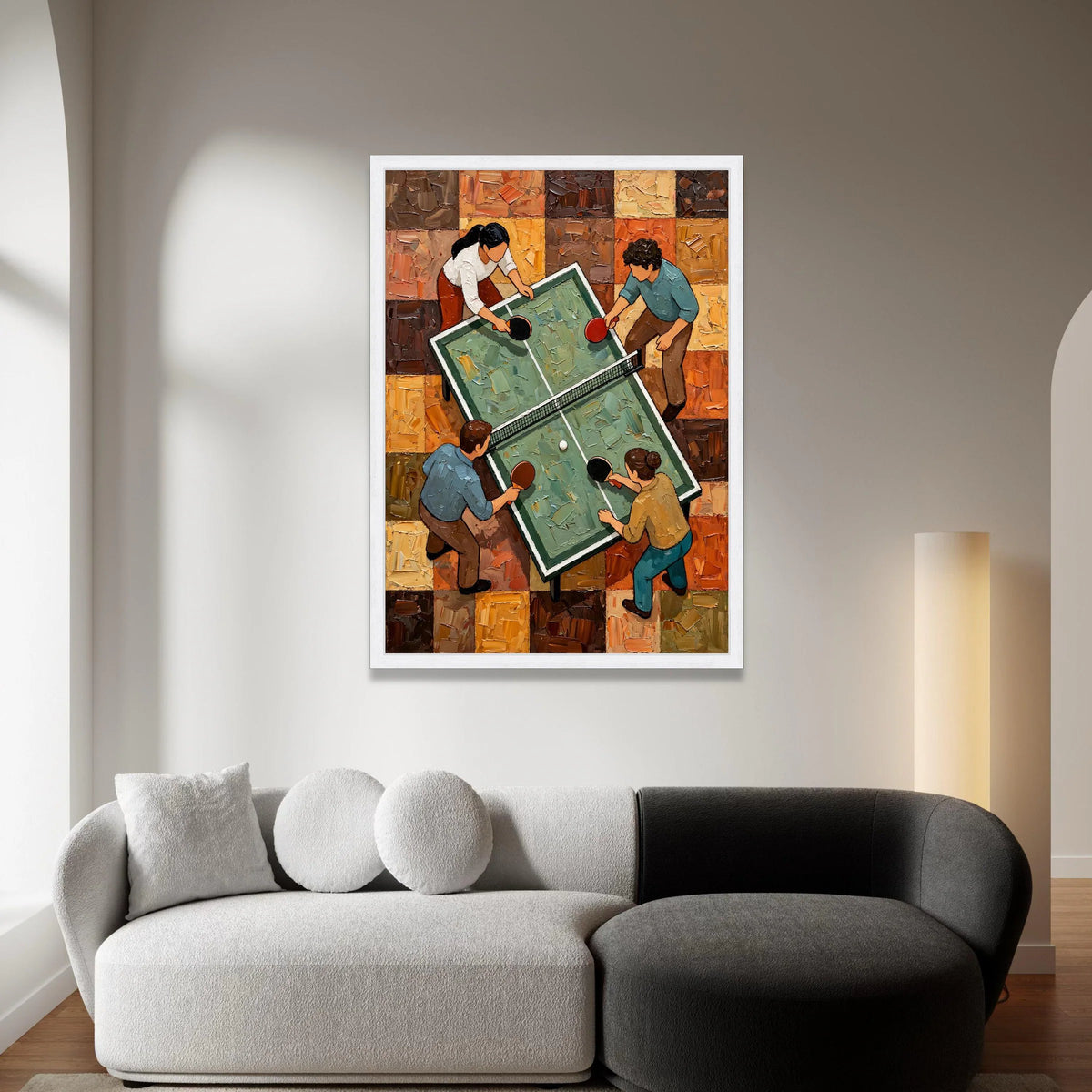 Table Tennis Match Canvas, Ping Pong Game Wall Art, Indoor Sports Scene Painting, Recreational Activity Canvas, Modern Home Canvas Print Art
