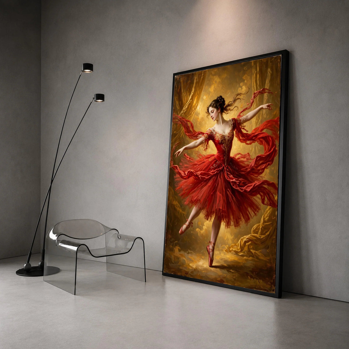 Elegant Ballerina Red Dress Canvas, Ballet Dance Wall Art, Classical Performance Canvas, Graceful Ballet Dancer Canvas, Canvas Print Art