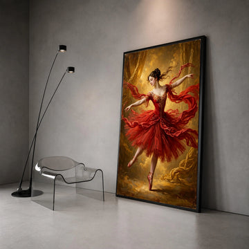 Elegant Ballerina Red Dress Canvas, Ballet Dance Wall Art, Classical Performance Canvas, Graceful Ballet Dancer Canvas, Canvas Print Art