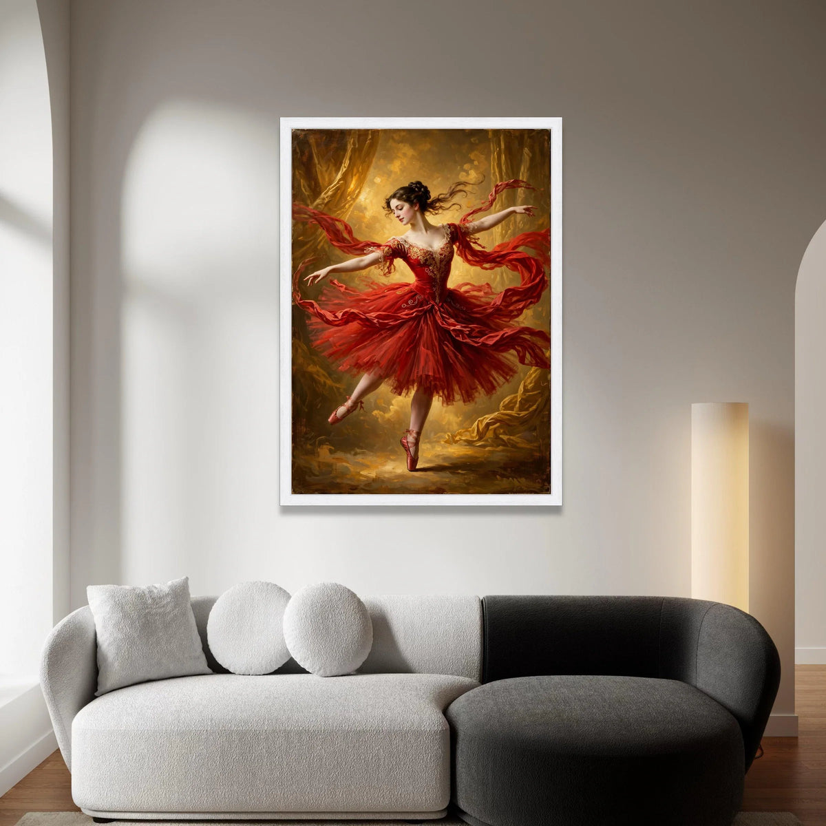 Elegant Ballerina Red Dress Canvas, Ballet Dance Wall Art, Classical Performance Canvas, Graceful Ballet Dancer Canvas, Canvas Print Art