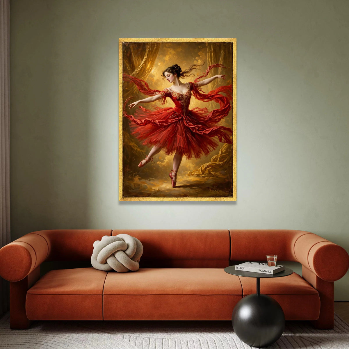 Elegant Ballerina Red Dress Canvas, Ballet Dance Wall Art, Classical Performance Canvas, Graceful Ballet Dancer Canvas, Canvas Print Art