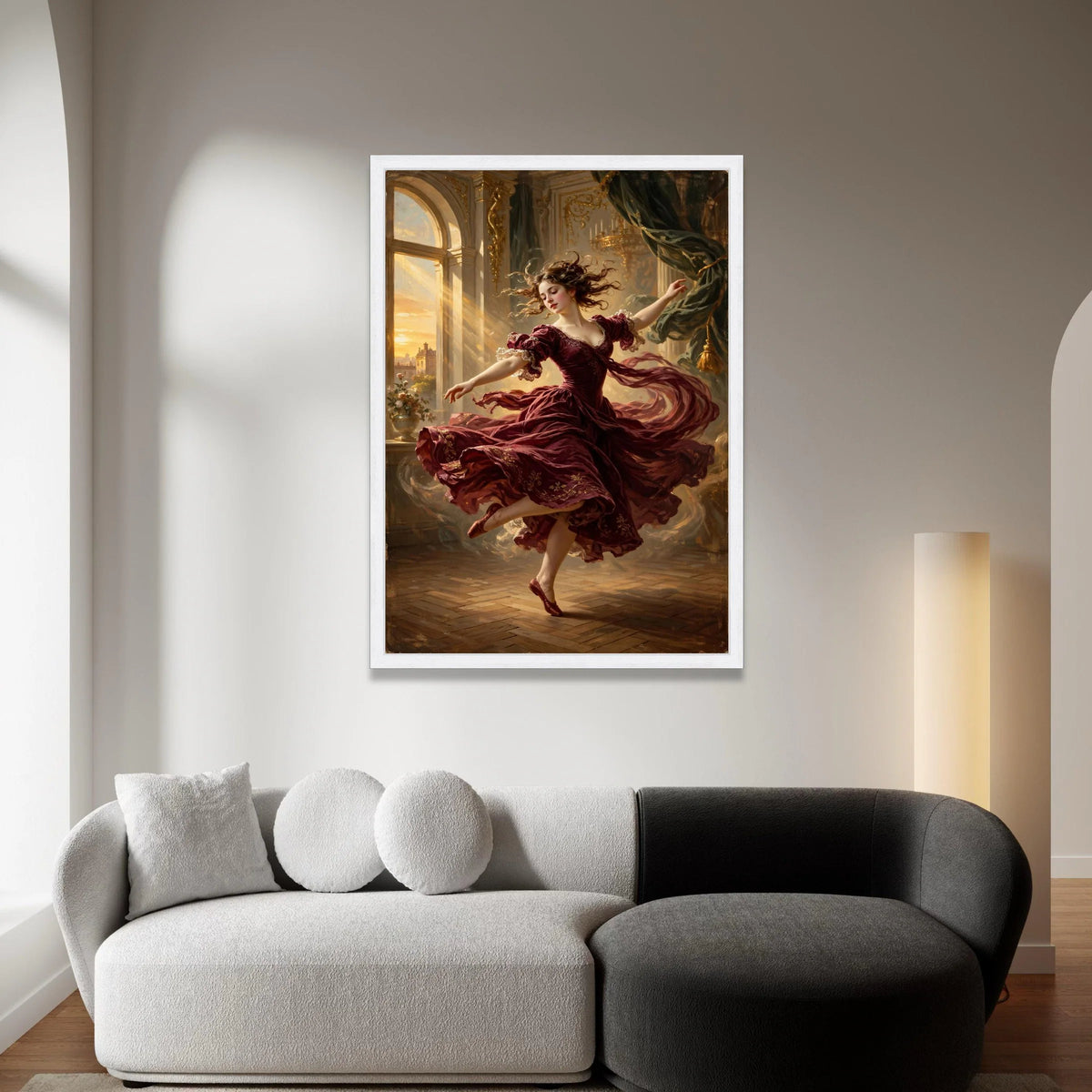 Elegant Dancing Woman Vintage Dress Canvas, Ballet Movement Art, Classic Interior Scene, Romantic Home Wall Decor Canvas Print Art
