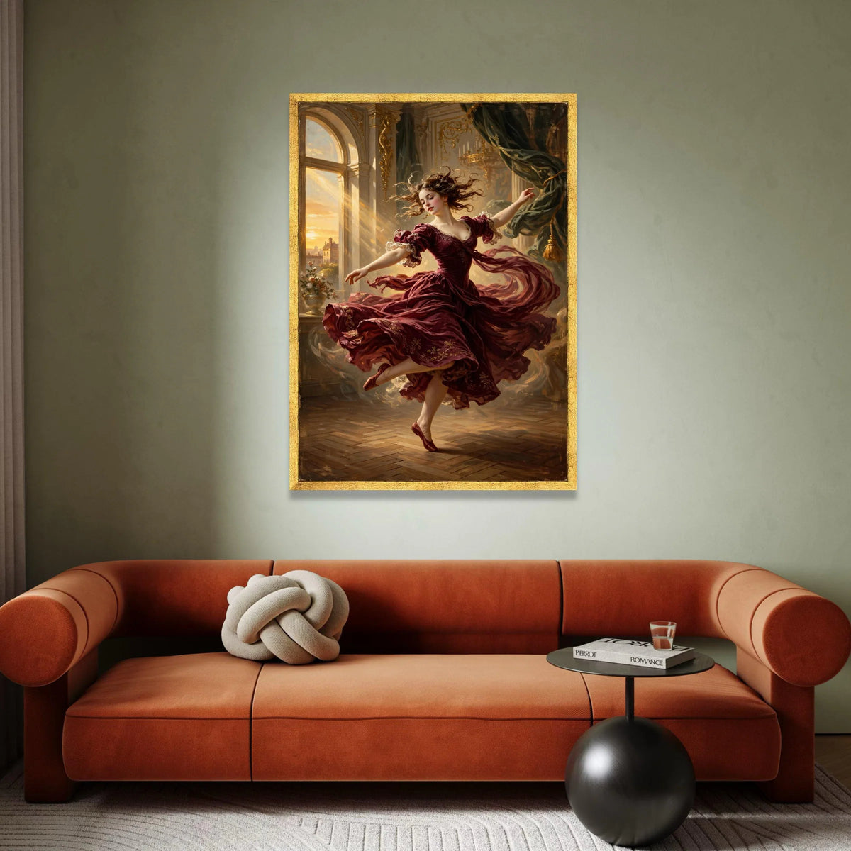 Elegant Dancing Woman Vintage Dress Canvas, Ballet Movement Art, Classic Interior Scene, Romantic Home Wall Decor Canvas Print Art