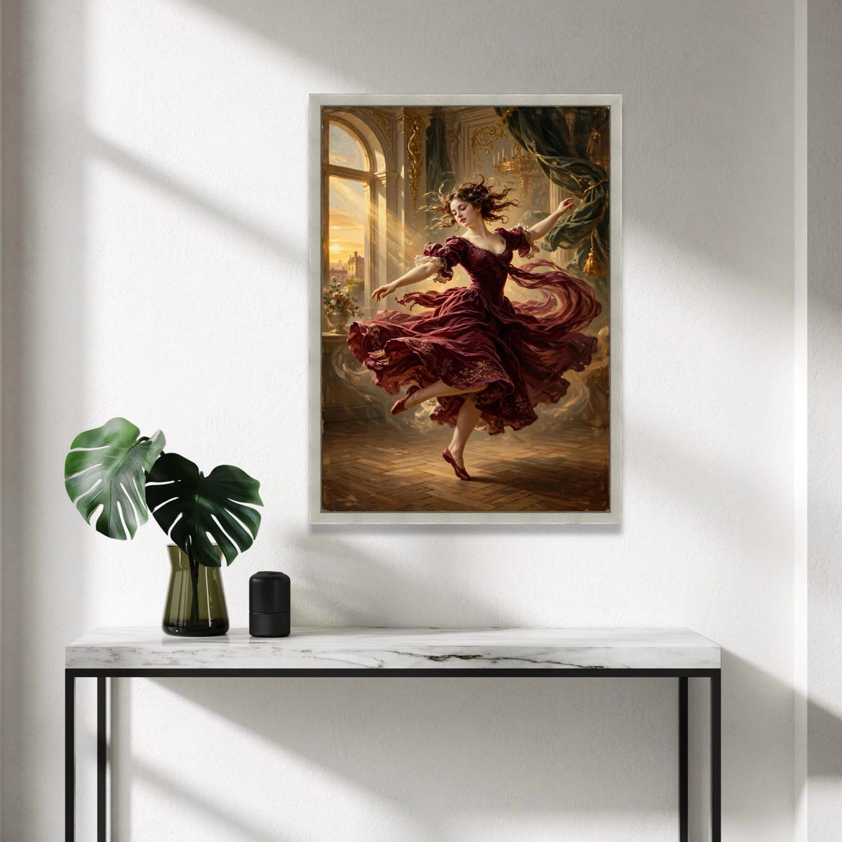 Elegant Dancing Woman Vintage Dress Canvas, Ballet Movement Art, Classic Interior Scene, Romantic Home Wall Decor Canvas Print Art