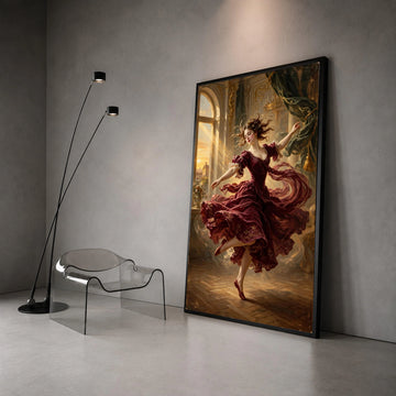Elegant Dancing Woman Vintage Dress Canvas, Ballet Movement Art, Classic Interior Scene, Romantic Home Wall Decor Canvas Print Art