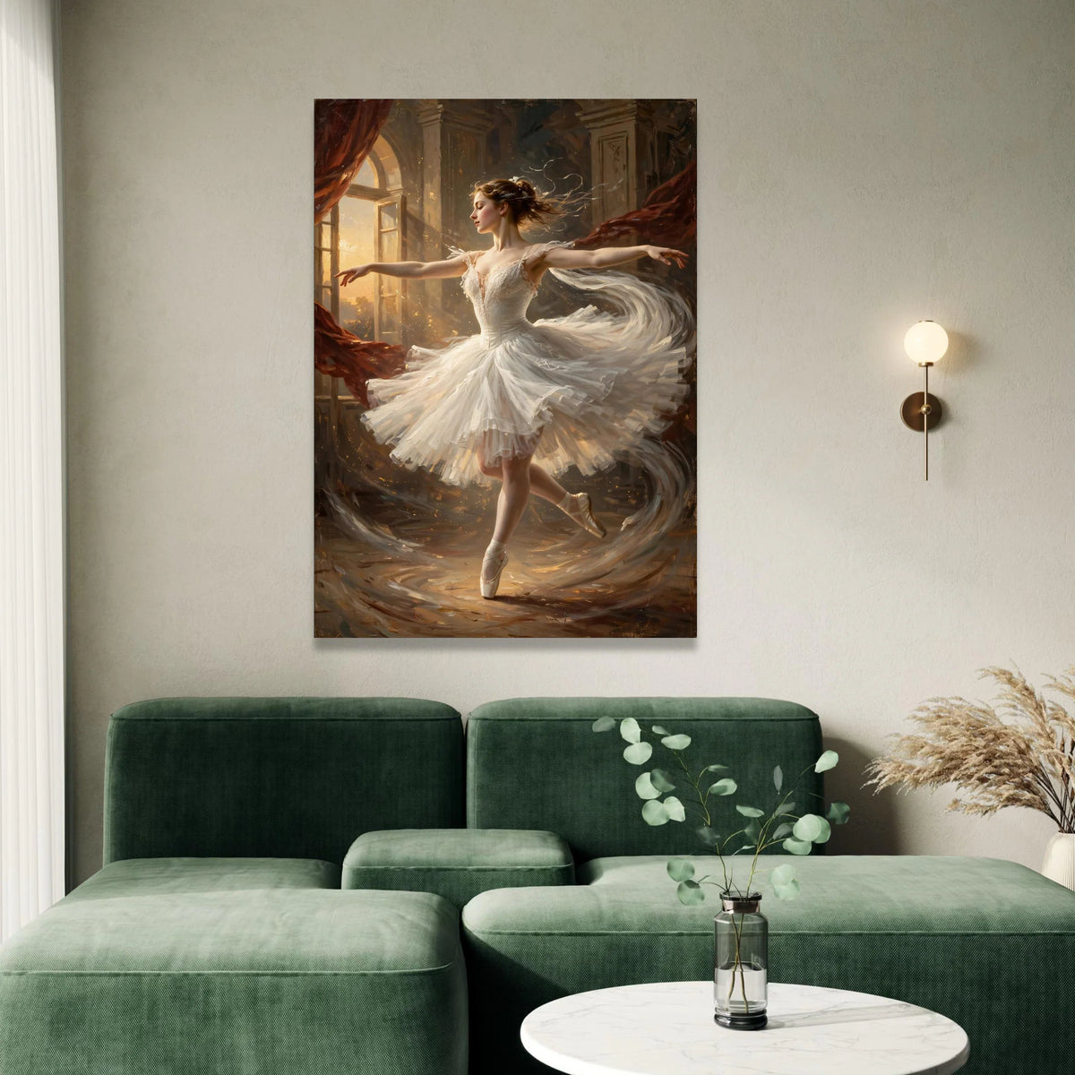 Elegant Ballerina Dance Pose Canvas, White Tutu Ballet Wall Art, Graceful Ballet Dancer Home Decor, Classic Dance Canvas Canvas Print Art