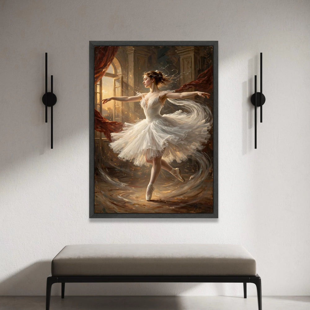 Elegant Ballerina Dance Pose Canvas, White Tutu Ballet Wall Art, Graceful Ballet Dancer Home Decor, Classic Dance Canvas Canvas Print Art