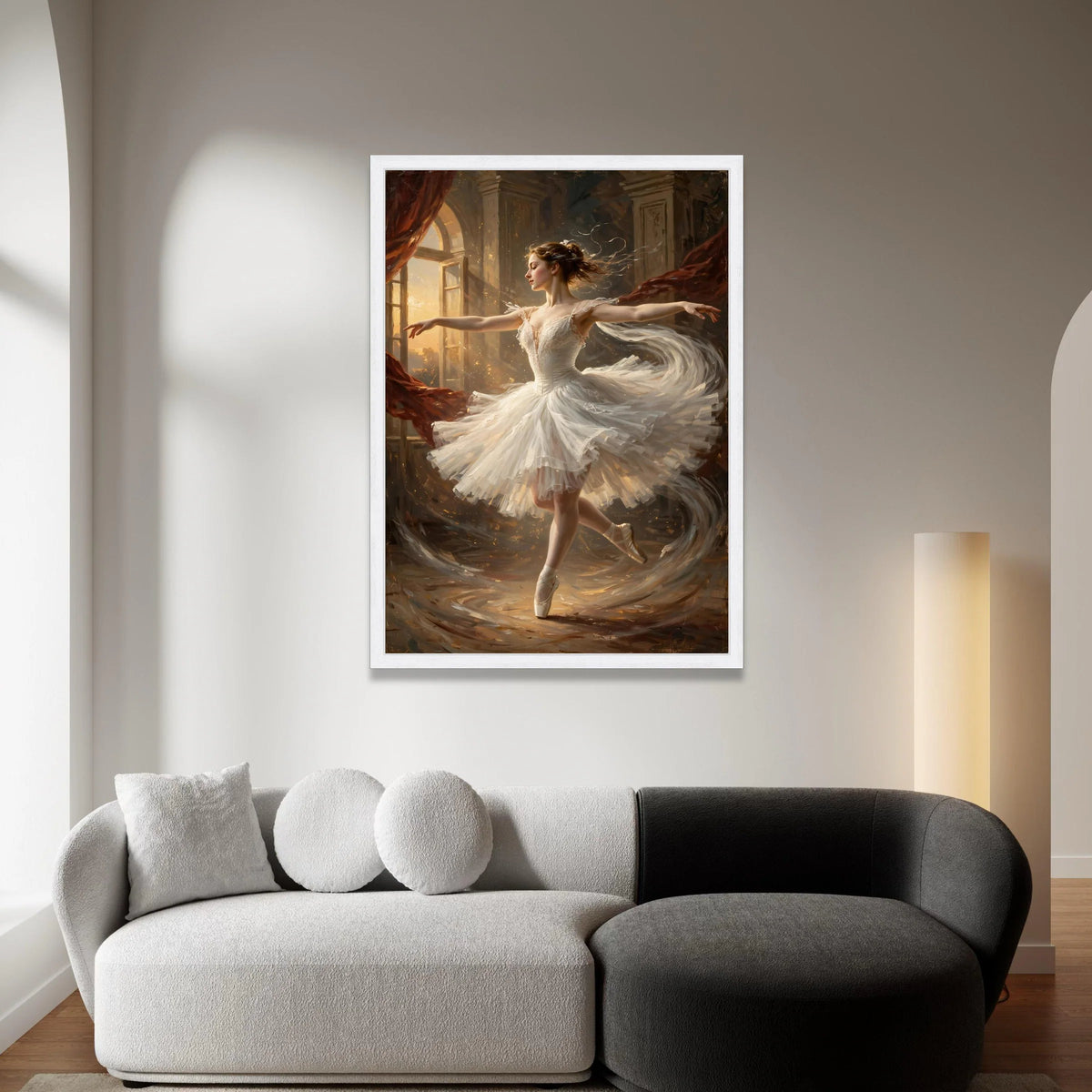 Elegant Ballerina Dance Pose Canvas, White Tutu Ballet Wall Art, Graceful Ballet Dancer Home Decor, Classic Dance Canvas Canvas Print Art