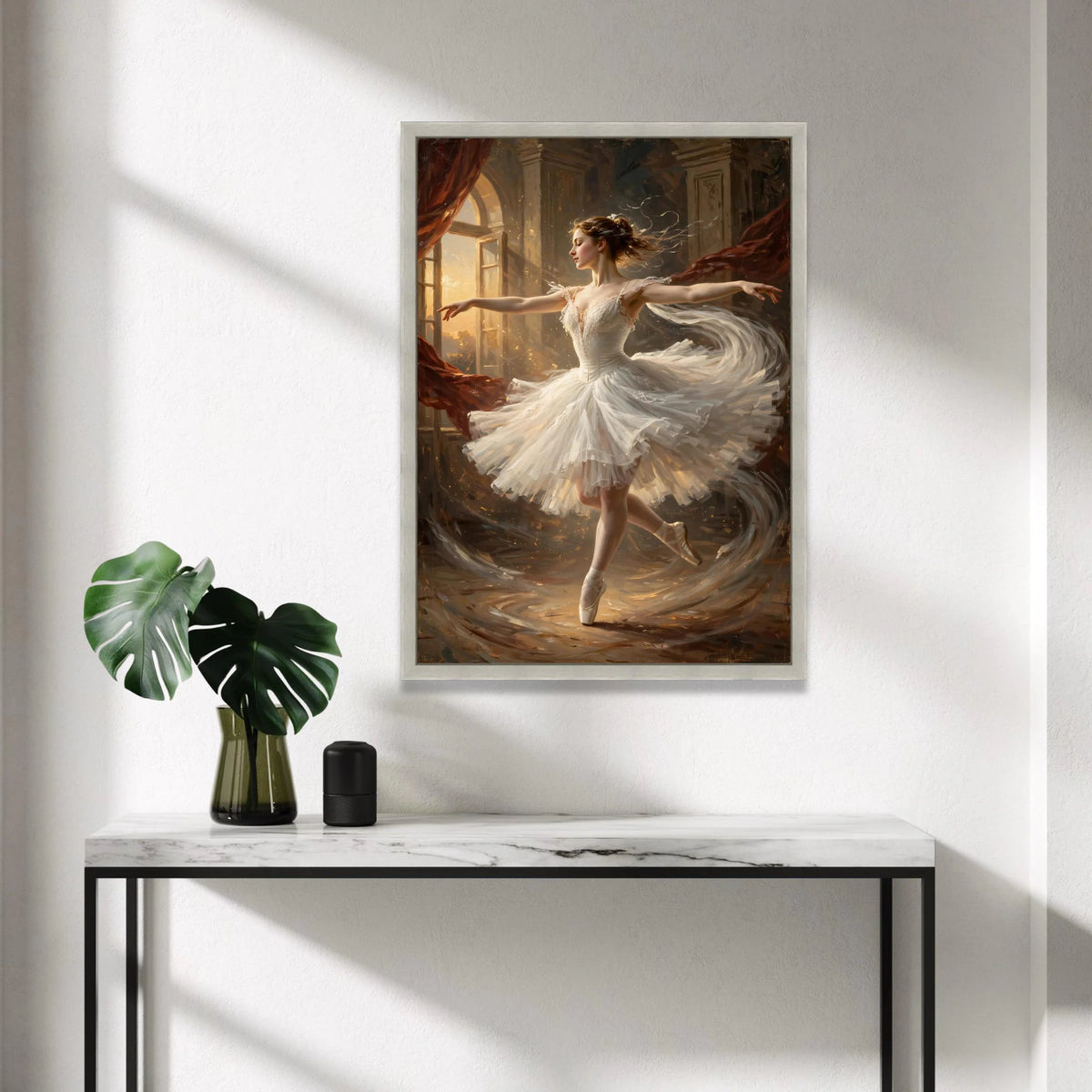 Elegant Ballerina Dance Pose Canvas, White Tutu Ballet Wall Art, Graceful Ballet Dancer Home Decor, Classic Dance Canvas Canvas Print Art