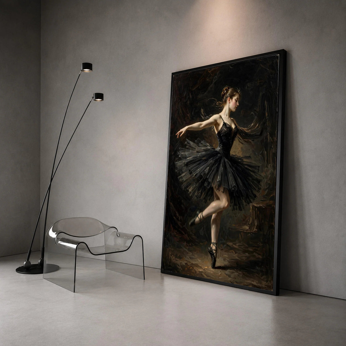 Elegant Ballerina Dance Pose Canvas, Black Tutu Ballet Wall Art, Graceful Dancer Home Decoration, Classic Ballet Canvas Canvas Print Art