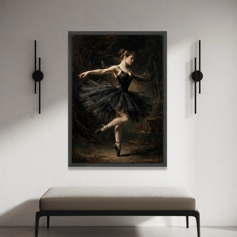 Elegant Ballerina Dance Pose Canvas, Black Tutu Ballet Wall Art, Graceful Dancer Home Decoration, Classic Ballet Canvas Canvas Print Art