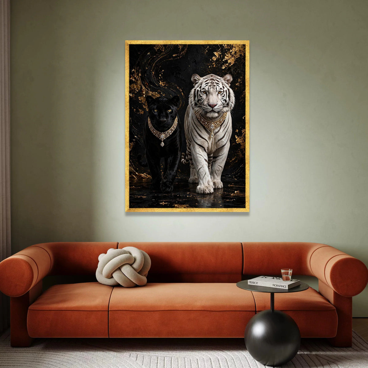 Regal Black Panther and White Tiger Canvas, Luxury Animal Wall Art, Exotic Wildlife Canvas, Majestic Big Cats Decor, Canvas Print Art