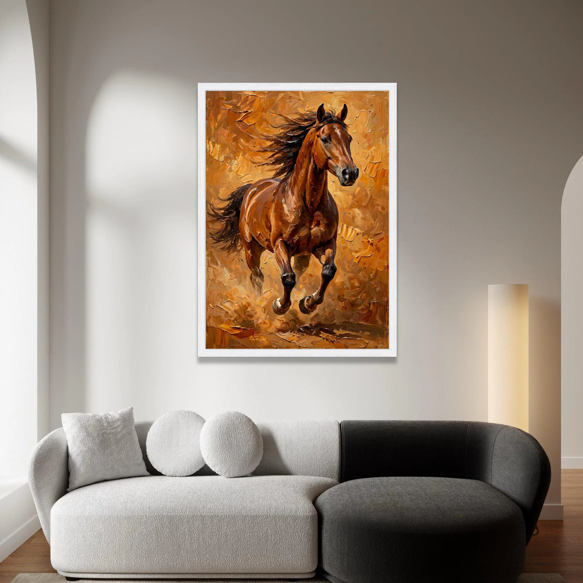 Majestic Running Horse Canvas Wall Art, Brown Stallion Painting, Equestrian Home Decor, Animal Portrait Canvas, Dynamic Canvas Print Art