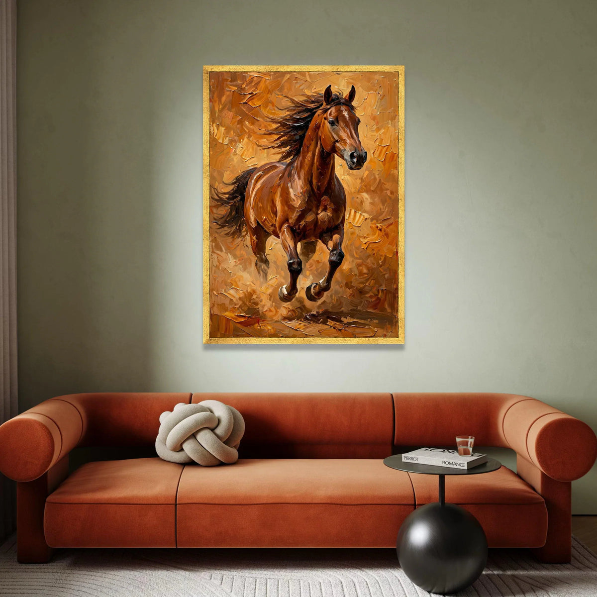 Majestic Running Horse Canvas Wall Art, Brown Stallion Painting, Equestrian Home Decor, Animal Portrait Canvas, Dynamic Canvas Print Art