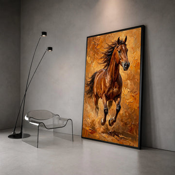 Majestic Running Horse Canvas Wall Art, Brown Stallion Painting, Equestrian Home Decor, Animal Portrait Canvas, Dynamic Canvas Print Art