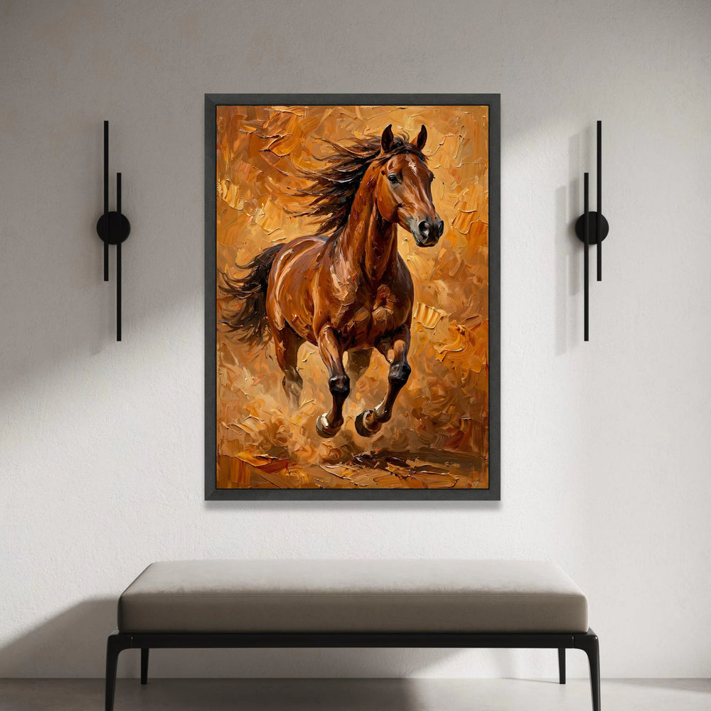 Majestic Running Horse Canvas Wall Art, Brown Stallion Painting, Equestrian Home Decor, Animal Portrait Canvas, Dynamic Canvas Print Art