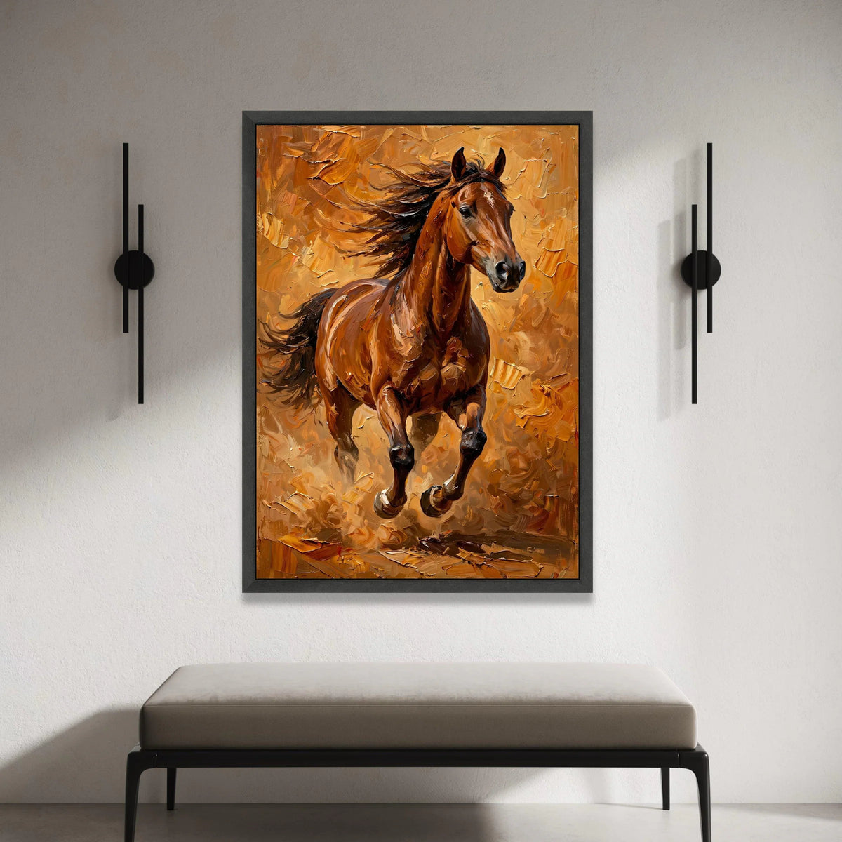 Majestic Running Horse Canvas Wall Art, Brown Stallion Painting, Equestrian Home Decor, Animal Portrait Canvas, Dynamic Canvas Print Art