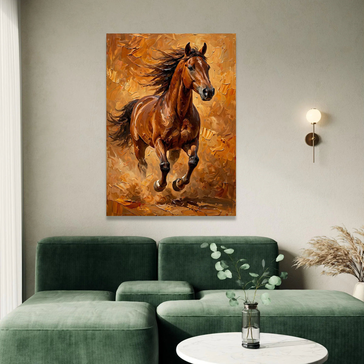 Majestic Running Horse Canvas Wall Art, Brown Stallion Painting, Equestrian Home Decor, Animal Portrait Canvas, Dynamic Canvas Print Art