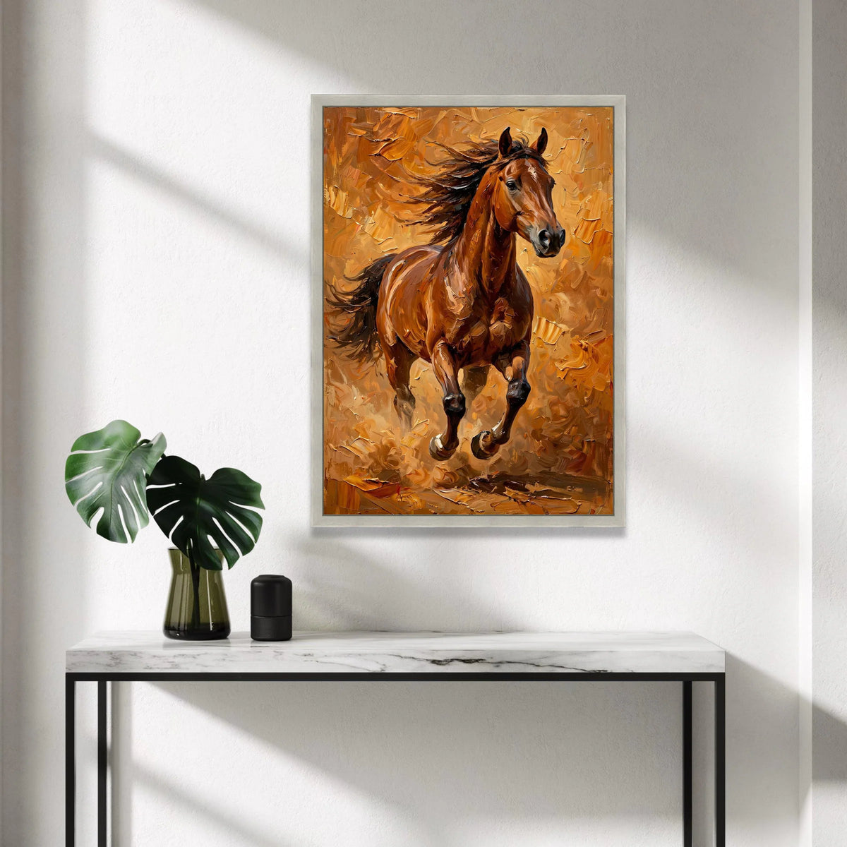 Majestic Running Horse Canvas Wall Art, Brown Stallion Painting, Equestrian Home Decor, Animal Portrait Canvas, Dynamic Canvas Print Art
