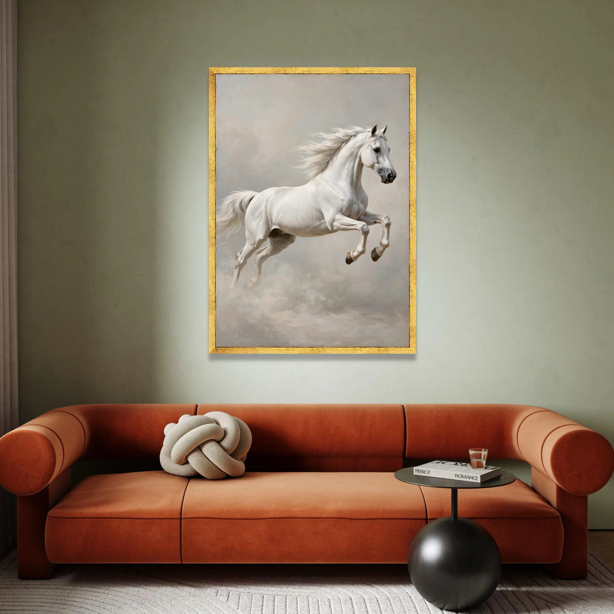 Majestic White Horse Canvas Wall Art, Elegant Galloping Horse Painting, Equine Animal Art, Living Room Decor, Ready to Hang Canvas Print Art