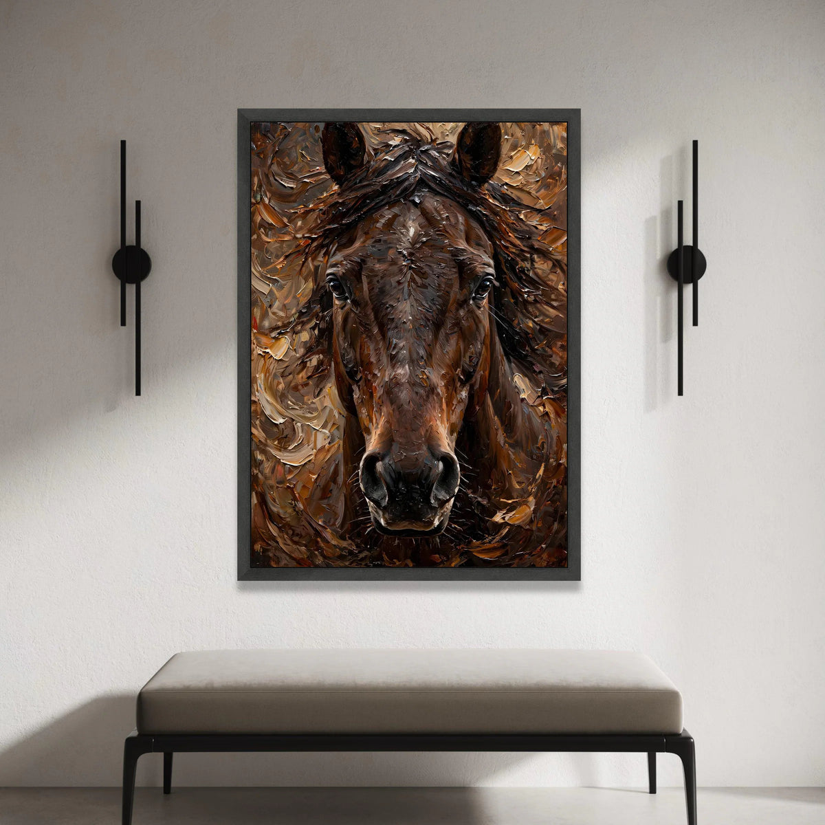Majestic Horse Portrait Canvas Wall Art, Brown Equine Face Painting, Rustic Animal Decor, Nature Wildlife Canvas, Ready to Canvas Print Art