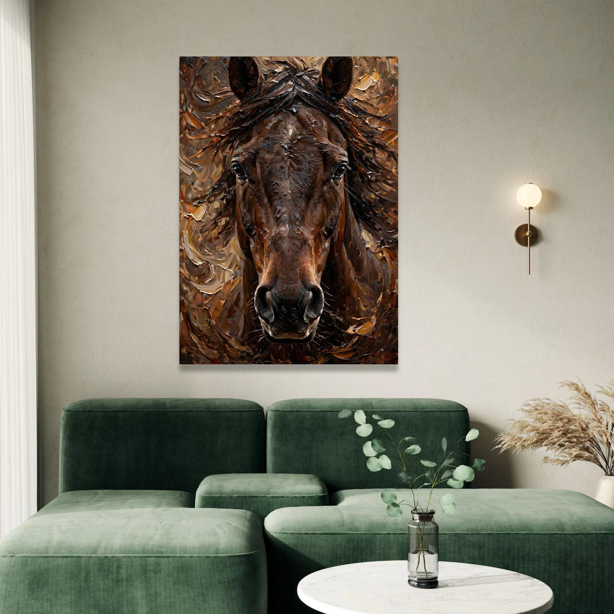 Majestic Horse Portrait Canvas Wall Art, Brown Equine Face Painting, Rustic Animal Decor, Nature Wildlife Canvas, Ready to Canvas Print Art